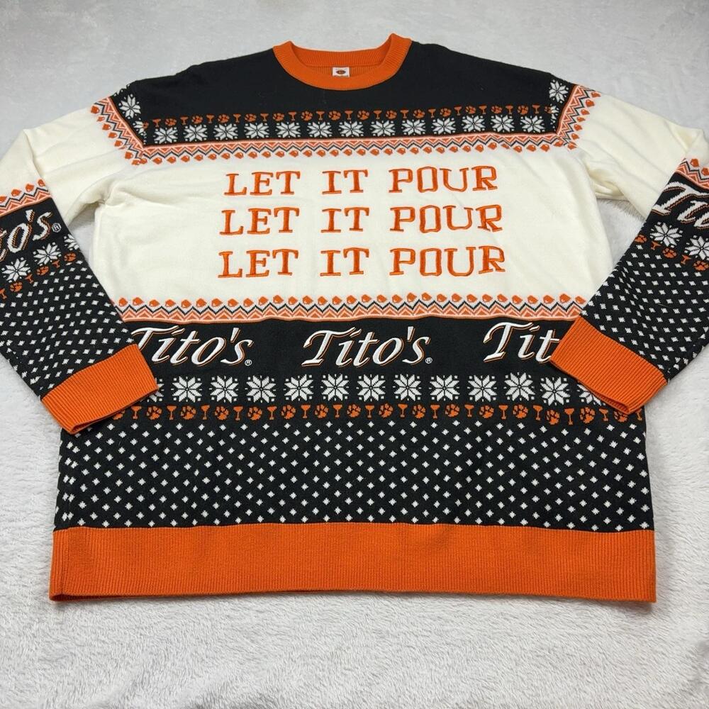 Tito's Handmade Vodka Pullover Sweater Men 2XL Multicolor Crew Neck Fair Isle